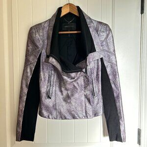 BCBGMaxAzria Silver Metallic Faux Leather Moto Jacket
